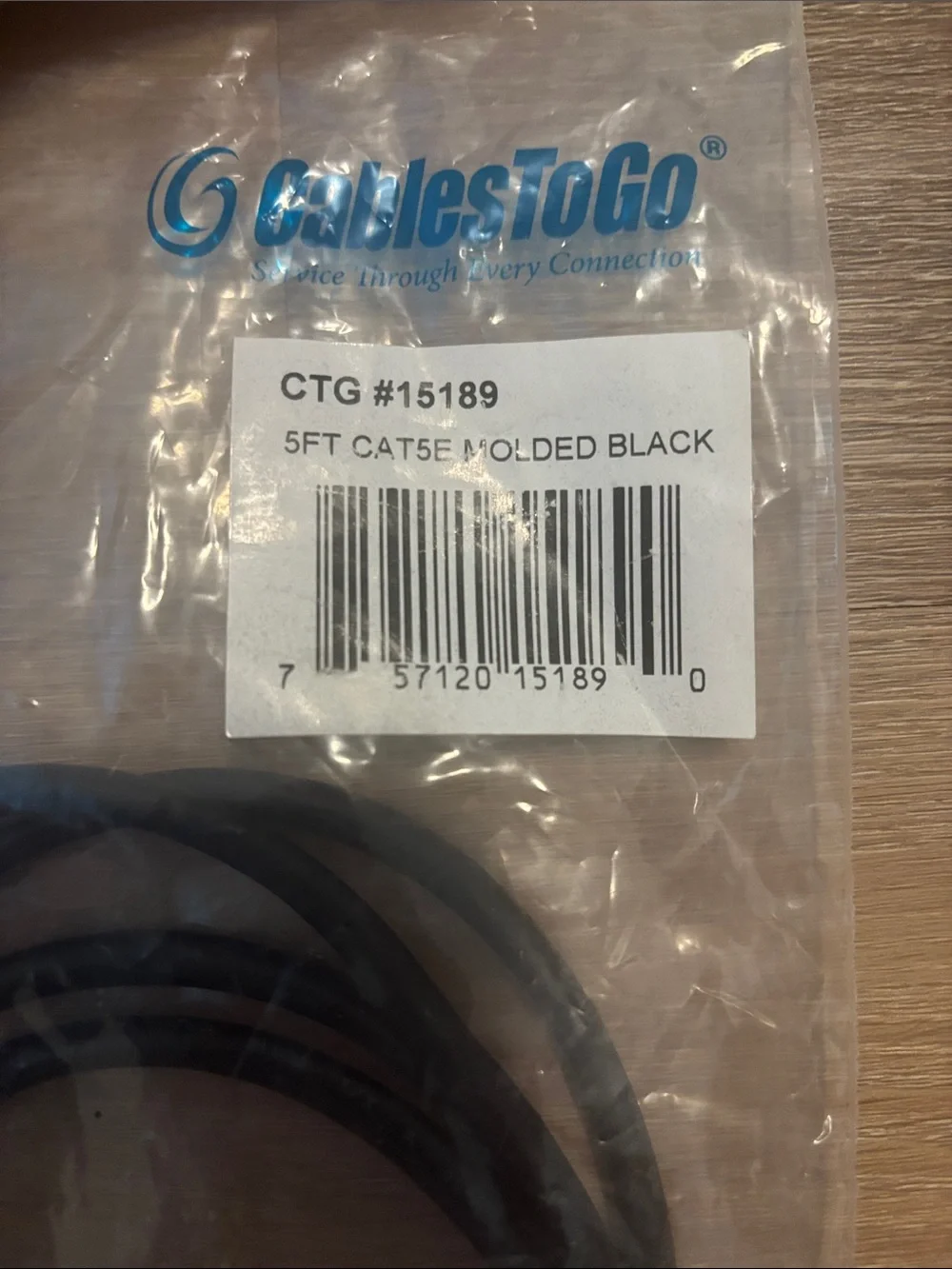Cables To Go 15189 Ethernet Cable, 5 Foot Black Utp Patch Cable Molded - NEW